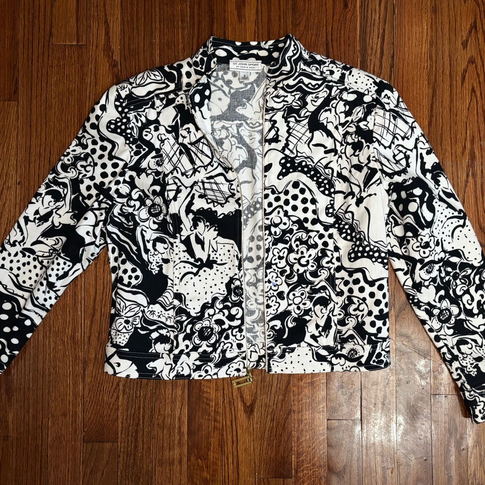 St. John Sport by Marie Gray Black and White Abstract Blazer